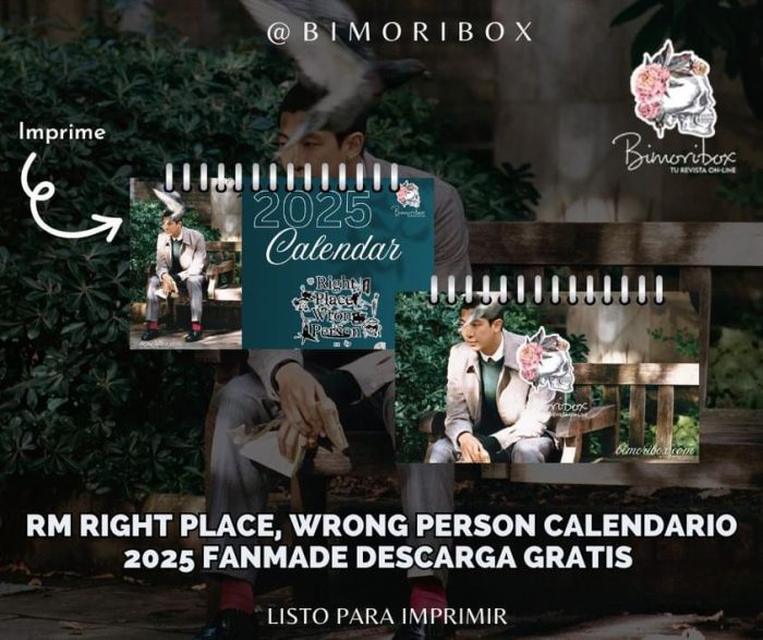 RM RIGHT PLACE, WRONG PERSON CALENDARIO 2025 FANMade DESCARGA GRATIS